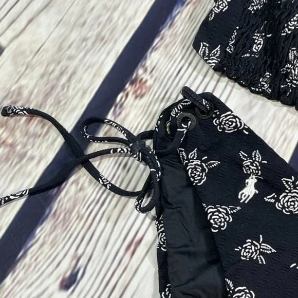 POLO RL Black White Floral Stencil Bikini Set L - Picture 12 of 16